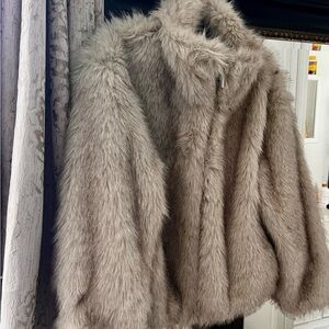 Boohoo Gray Teddy Jacket Plush Faux Fur